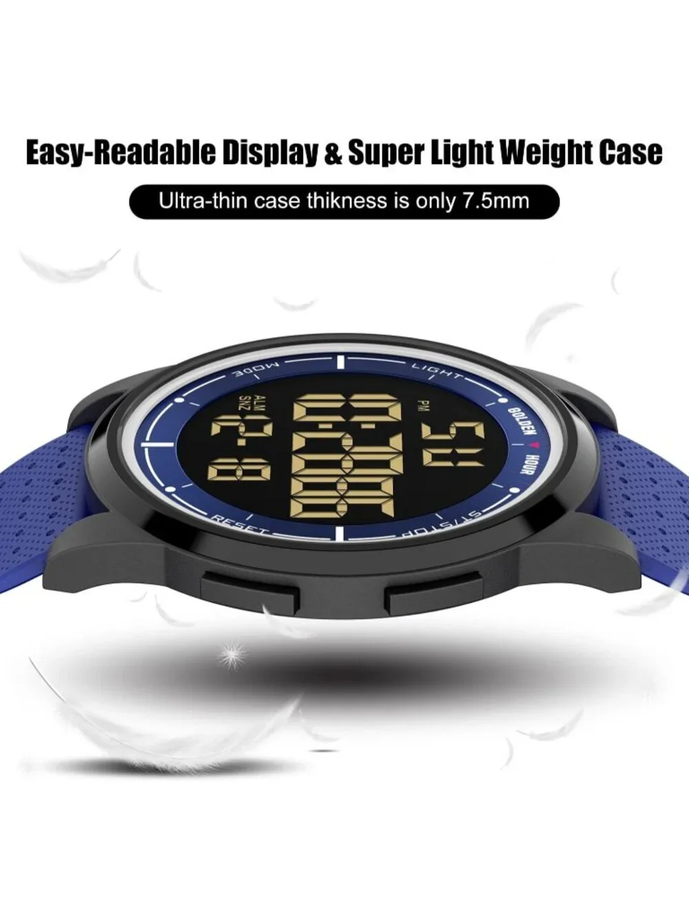 Men's Blue Rubber Strap Ultra-Thin Minimalist Sports Waterproof Digital Watch
